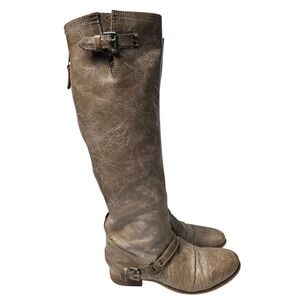 Steve Madden Roady Taupe‎ Distressed and Leather Tall Riding Boots Womens Size 9